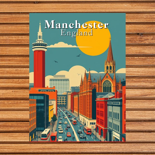 Manchester, England Retro Urban Art Postcard (Manchester, England Retro Urban Art Postcard)