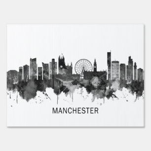 Manchester England Skyline BW Sign