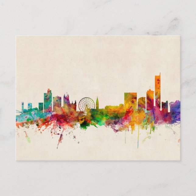 Manchester England Skyline Cityscape Postcard (Front)