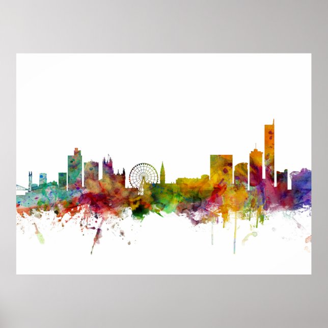 Manchester England Skyline Poster (Front)