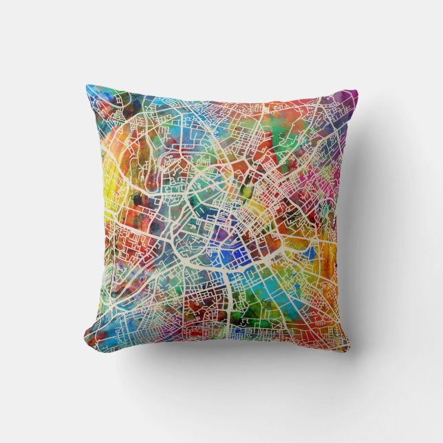 Manchester England Street City Map Throw Pillow (Front)