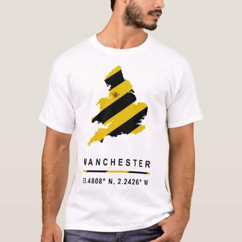 Manchester GPS Coordinates Bee Map   T_Shirt