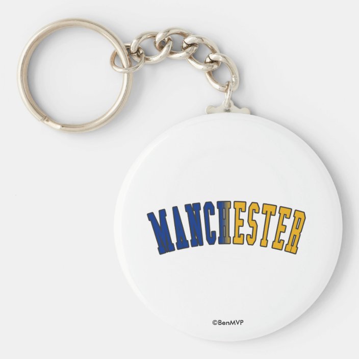 Manchester in New Hampshire State Flag Colors Keychain