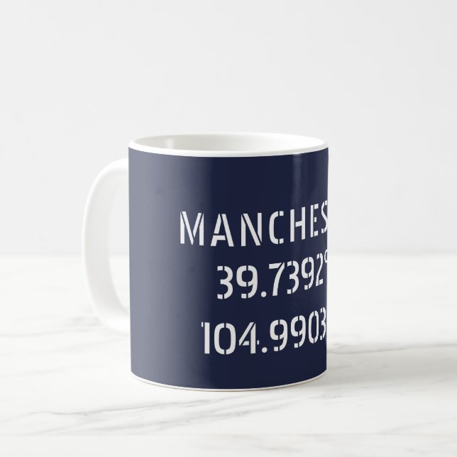 Manchester Latitude Longitude Coffee Mug (Front Left)