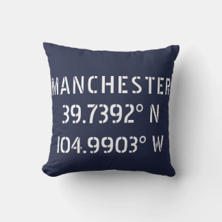 Manchester Latitude Longitude Throw Pillow
