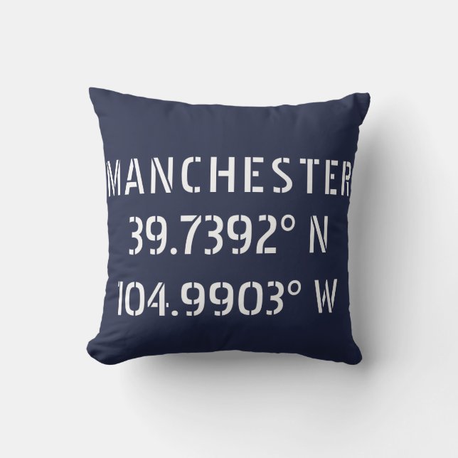 Manchester Latitude Longitude Throw Pillow (Front)