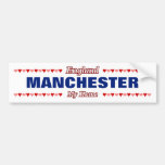 [ Thumbnail: Manchester - My Home - England; Red & Pink Hearts Bumper Sticker ]