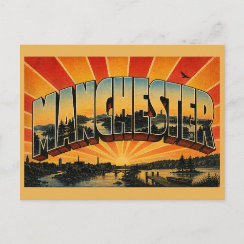Manchester New Hampshire River Lake Forest Art Postcard