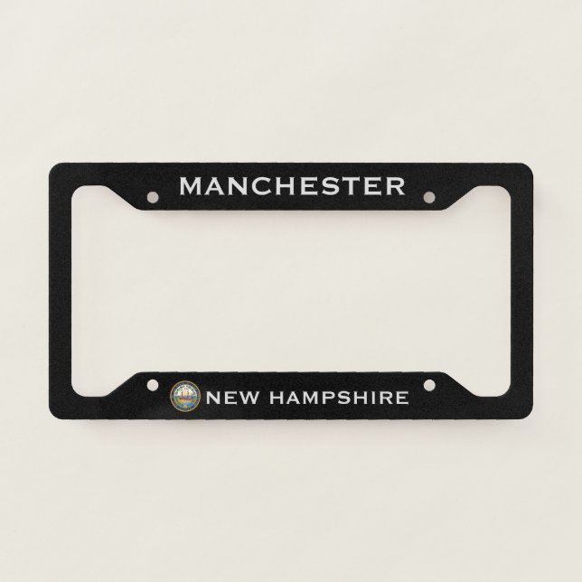 Manchester New Hampshire State Flag Black Custom  License Plate Frame (Front)