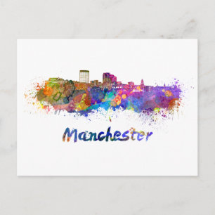 Manchester NH skyline in watercolor Postcard