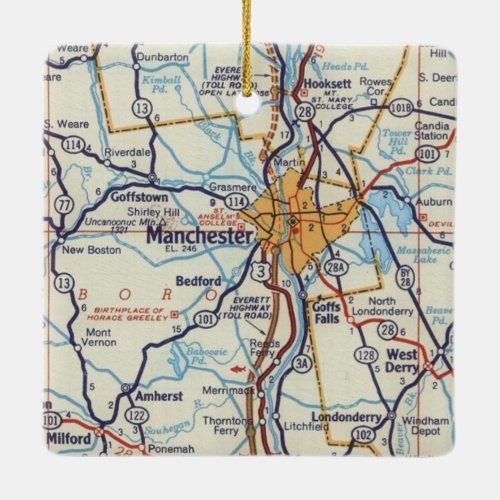 Manchester NH Vintage Map Ceramic Ornament