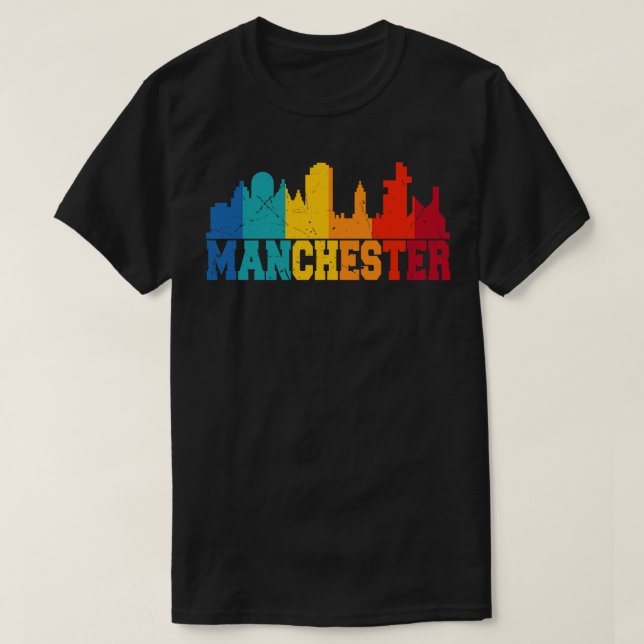 Manchester Retro Skyline UK T-Shirt (Design Front)