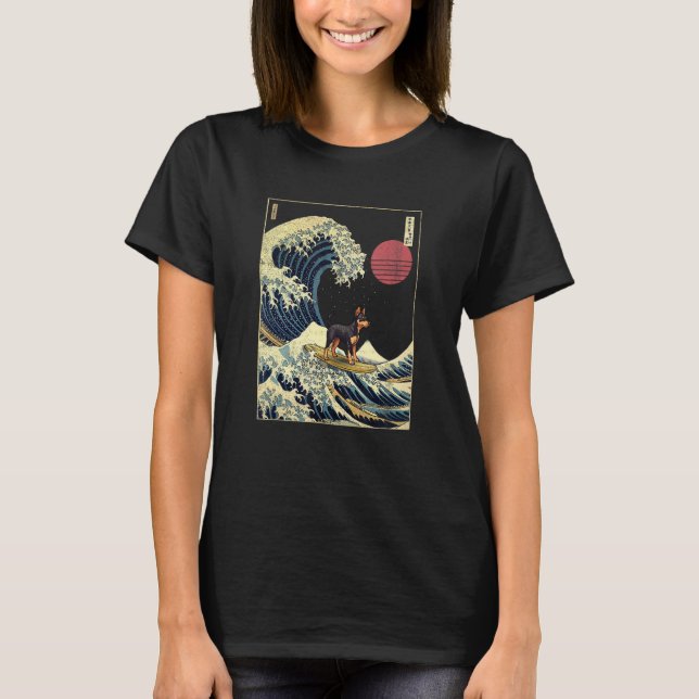 Manchester Terrier Japanese Kanagawa Wave Funny Su T-Shirt (Front)