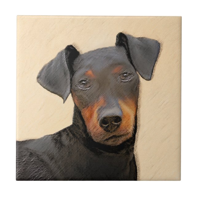 Manchester Terrier Painting Original Animal Art Ceramic Tile (Front)