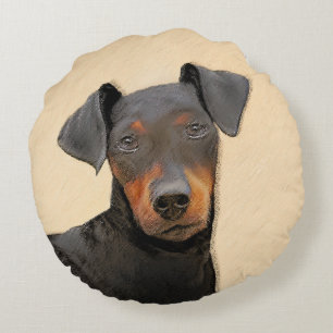 Manchester Terrier Painting Original Animal Art Round Pillow