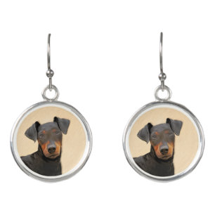Manchester Terrier Painting - Original Dog Art Earrings