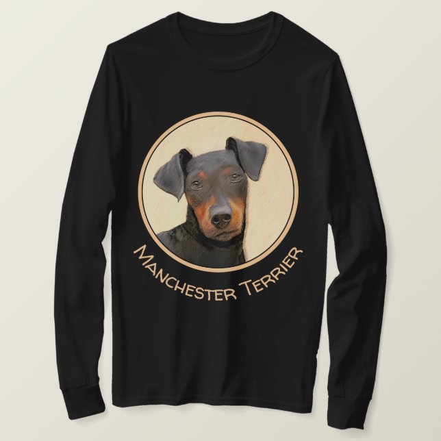 Manchester Terrier Painting - Original Dog Art T-Shirt (Design Front)
