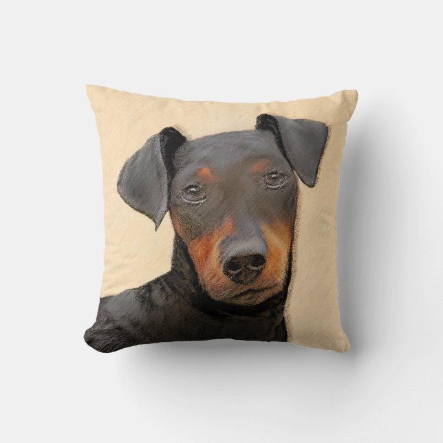 Manchester Terrier Painting - Original Dog Art Throw Pillow (Front)