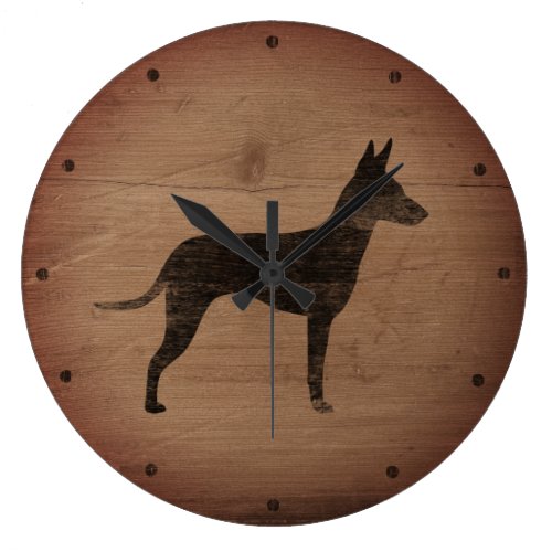 Manchester Terrier Silhouette Rustic Large Clock