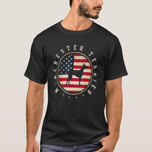 Manchester Terrier Usa Flag 4th July Dog Mom Dad T-Shirt (Front)