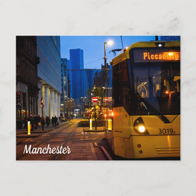 Manchester Tram Piccadilly Gardens Postcard (Front)