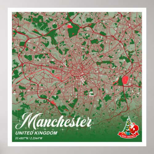 Manchester _ United Kingdom Christmas Color City M Poster