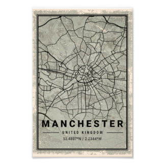 Manchester united kingdom  map print poster canvas