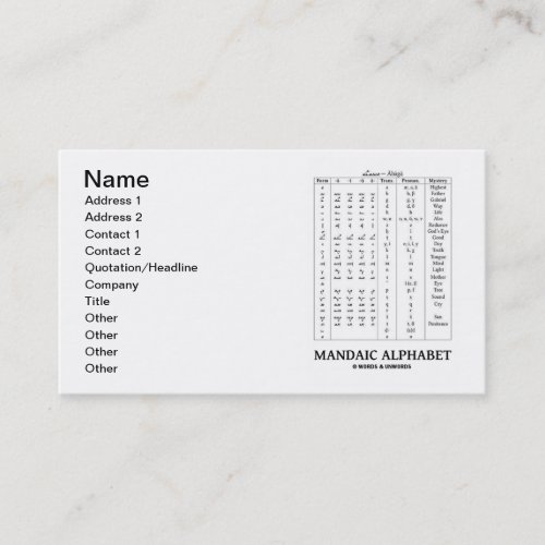 Mandaic Alphabet Aramaic Language Business Card