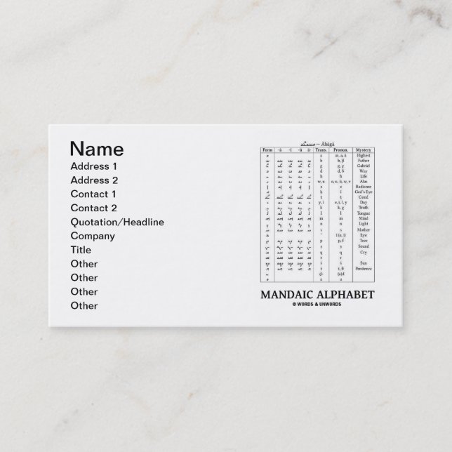 Mandaic Alphabet (Aramaic Language) Business Card (Front)