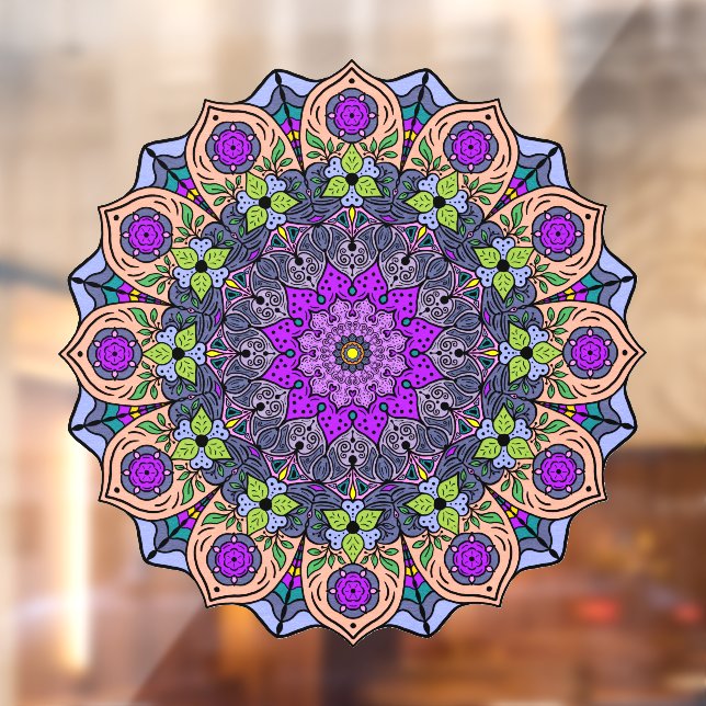 Mandala 12 VioletPeach Pink Green -  Window Cling (Sheet 2)