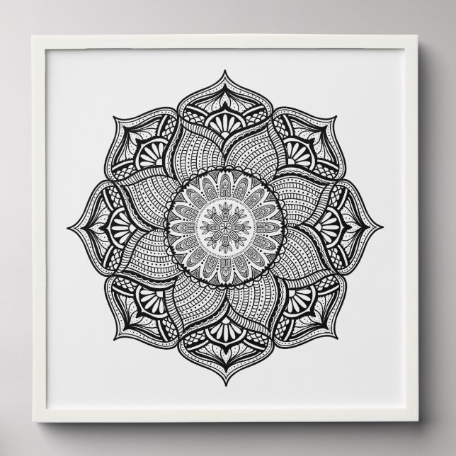 Mandala 22 - black and white peel and stick photo tile (Front Set)