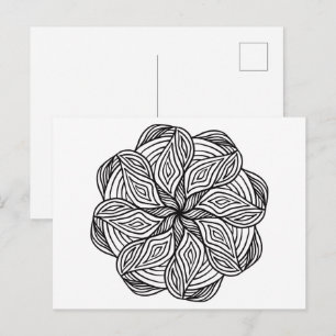 Mandala Abstract Black White Minimal Coloring Postcard