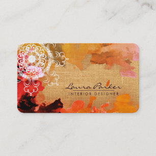 Mandala Abstract Orange Watercolor Artist Vintage Business Card