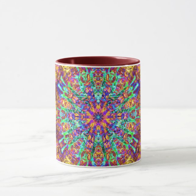 Mandala Abstract Splash Fractal Retro Hippie Mug (Center)