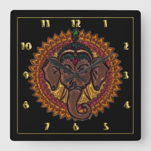 Mandala Adorable Elephant Metallizer Square Wall Clock