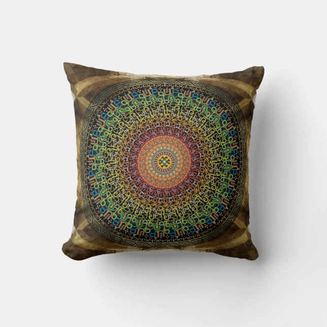 Mandala Armenian Alphabet Throw Pillow (Front)