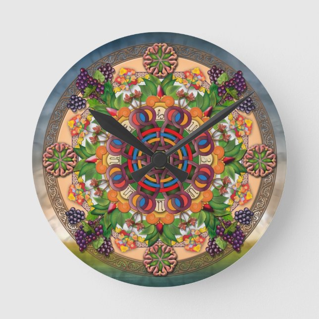 Mandala Armenian Grapes Wall Clock (Front)