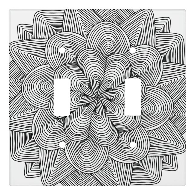 Mandala Art - black and white Light Switch Cover (Front)