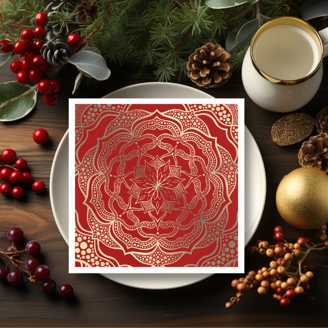  Mandala Art Boho Elegant Gold Dark Red Christmas Napkins (Creator Uploaded)