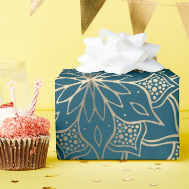  Mandala Art Boho Elegant Gold Turquoise Christmas Wrapping Paper (Birthday Party)