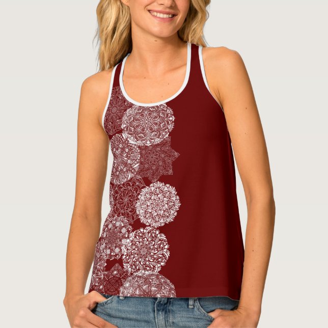 Mandala Art Design Burgundy Red Elegant Circles Tank Top (Front)