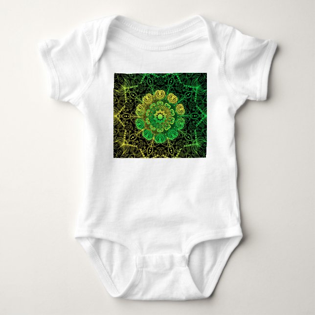 Mandala Art: Green Yellow Detail. Baby Bodysuit (Front)