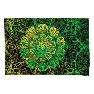 Mandala Art: Green Yellow Detail. Pillow Case