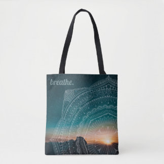 Mandala Art Night Sky Stars Custom Text Breathe Tote Bag