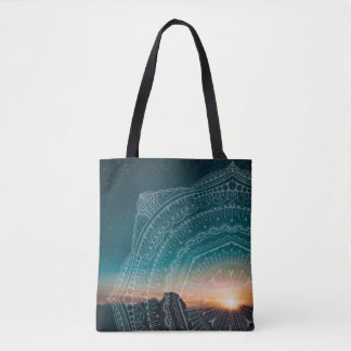 Mandala Art Sunset Blue Night Sky Stars Photograph Tote Bag