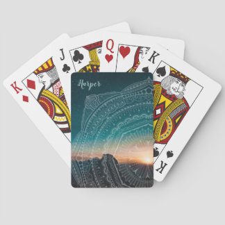 Mandala Art Sunset Starry Night Sky Zen Blue Poker Cards