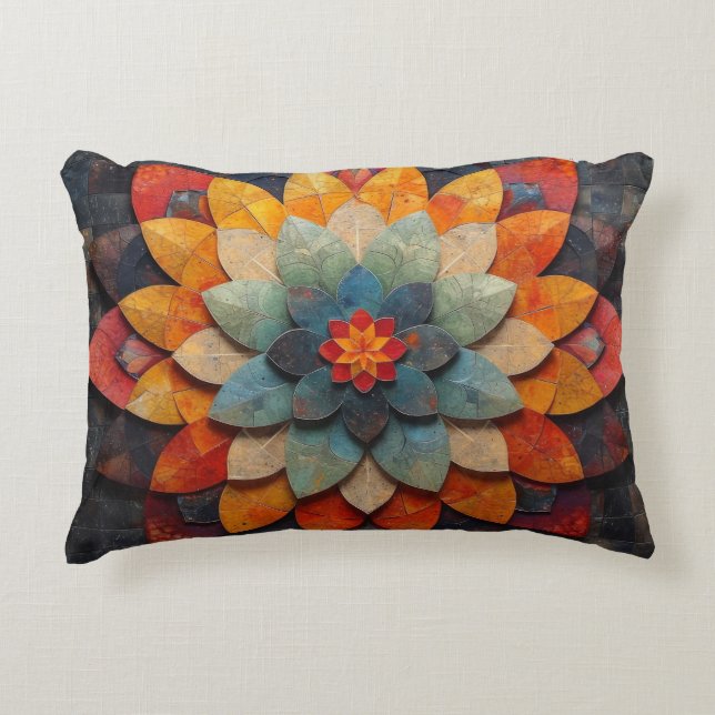 Mandala Art Textured Flower Accent Pillow (Front)