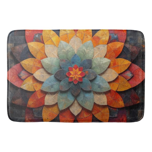 Mandala Art Textured Flower Bath Mat (Front)