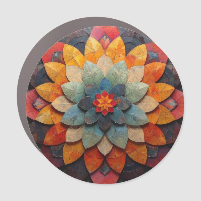 Mandala Art Textured Flower Car Magnet (Front)