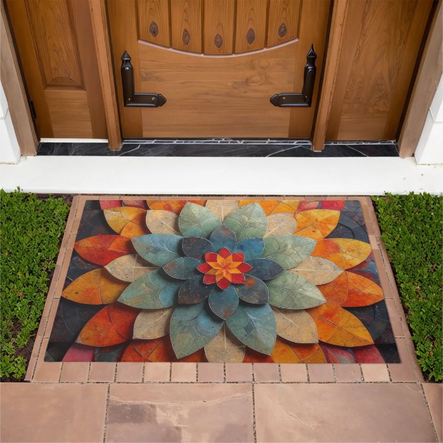 Mandala Art Textured Flower Doormat (Outdoor)